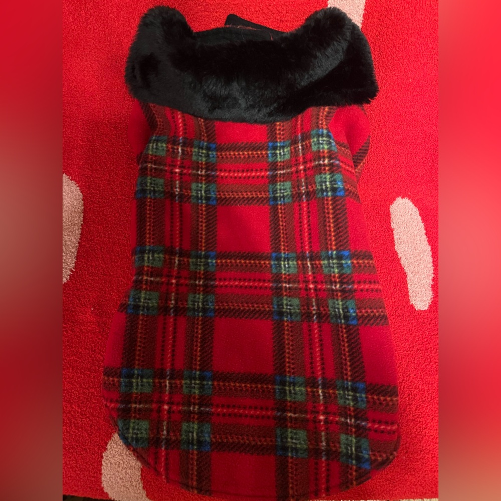 Red plaid fleece dog jacket